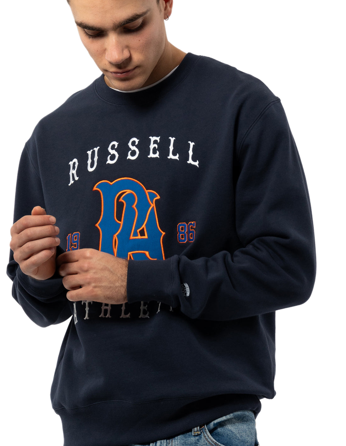 Russell Athletic Midfielder Men Crew Neck Sweaters Navy | ZISKA-9327