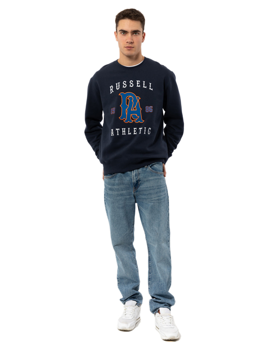 Russell Athletic Midfielder Men Crew Neck Sweaters Navy | ZISKA-9327