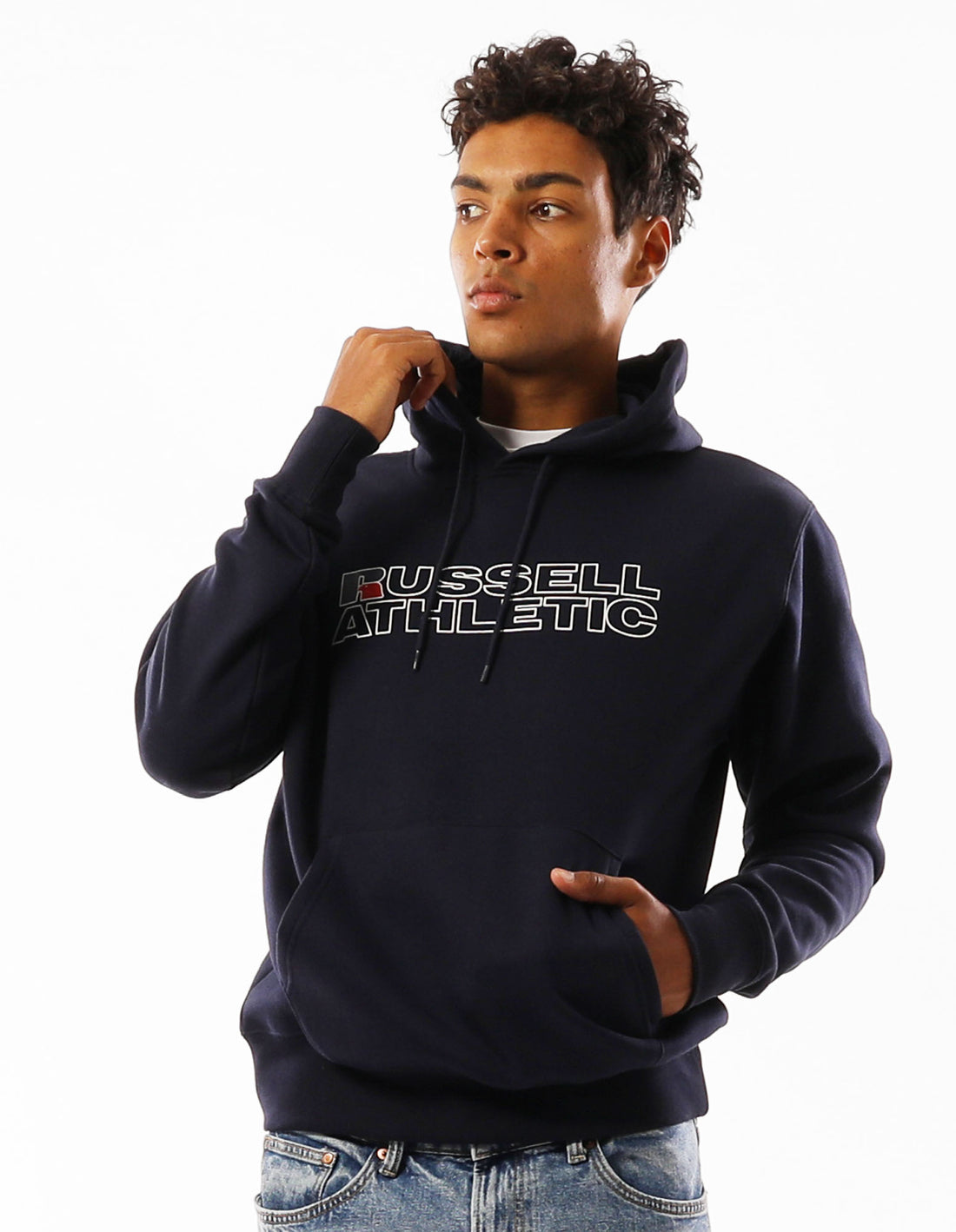 Russell Athletic Modern Logo Men Hoodie Navy | HJQCT-8327