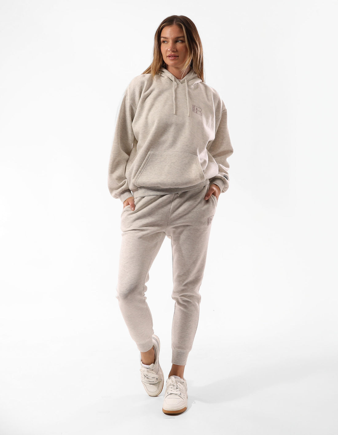 Russell Athletic Original Inlay Logo Women Hoodie Beige | PXLQH-4625