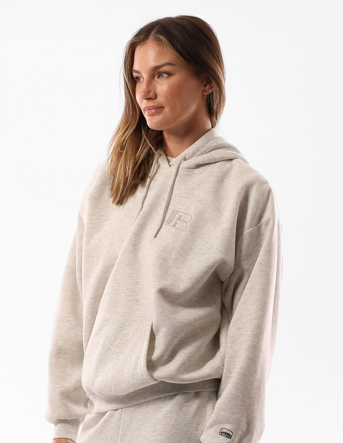 Russell Athletic Original Inlay Logo Women Hoodie Beige | PXLQH-4625