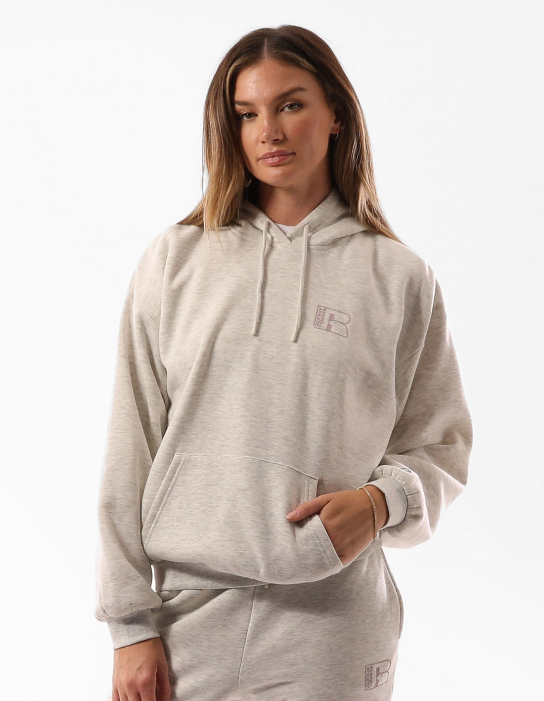 Russell Athletic Original Inlay Logo Women Hoodie Beige | PXLQH-4625