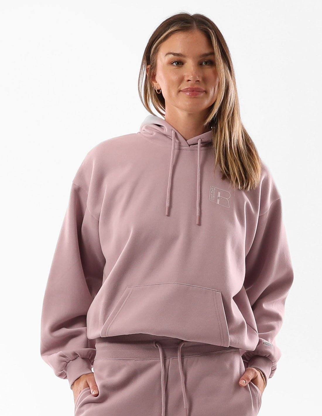 Russell Athletic Original Inlay Logo Women Hoodie Rose Pink | XBJKM-2683