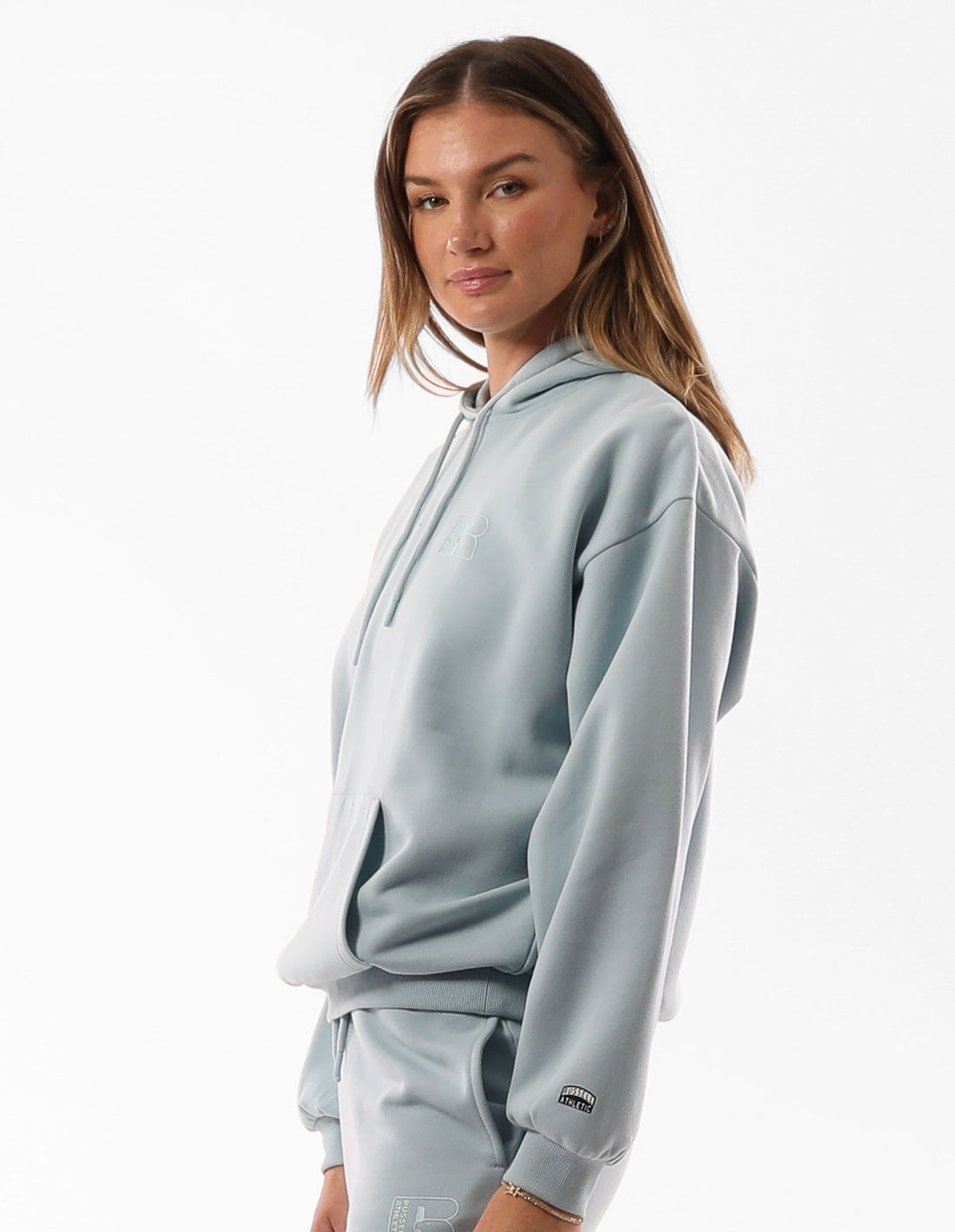 Russell Athletic Original Inlay Logo Women Hoodie Turquoise | QEYKC-1785