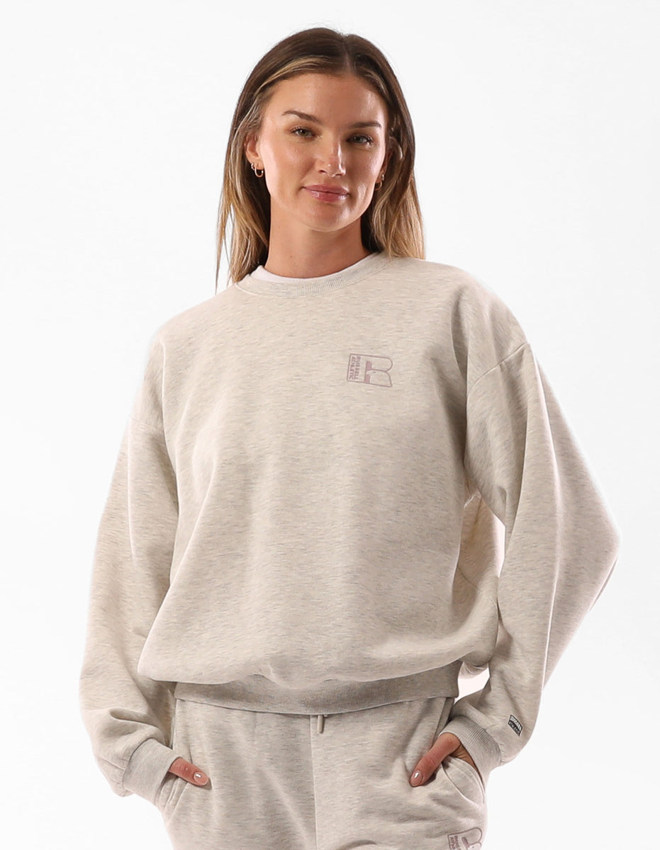 Russell Athletic Original Inlay Logo Women Crew Neck Sweaters Khaki | FEXWP-9784