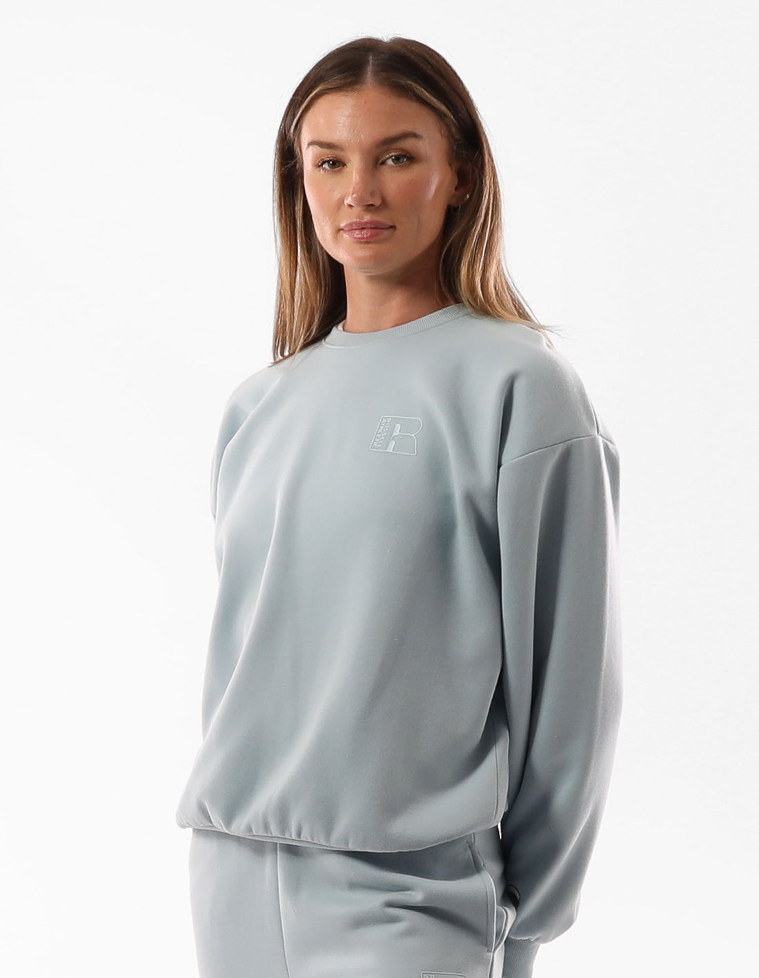 Russell Athletic Original Inlay Logo Women Crew Neck Sweaters Turquoise | ZXGKN-8936