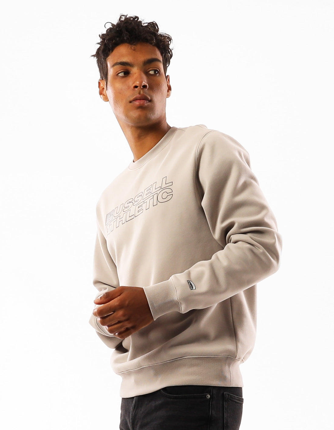 Russell Athletic Original Modern Logo Men Crew Neck Sweaters Beige | LWHBQ-3840