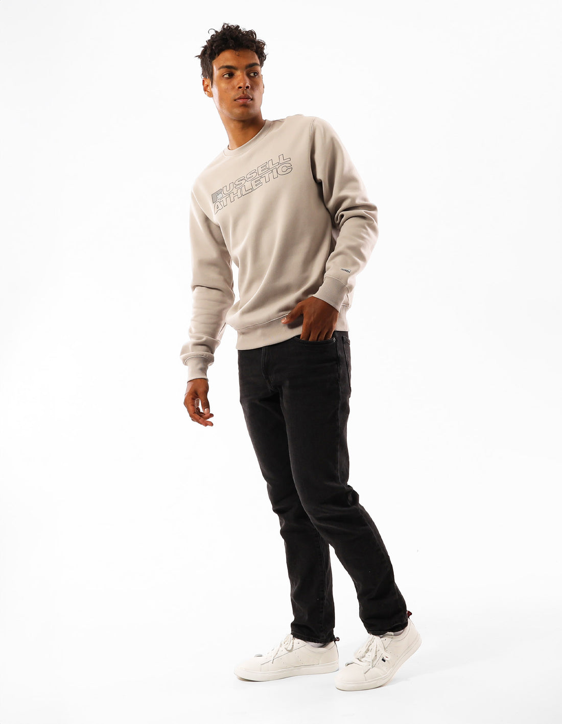 Russell Athletic Original Modern Logo Men Crew Neck Sweaters Beige | LWHBQ-3840