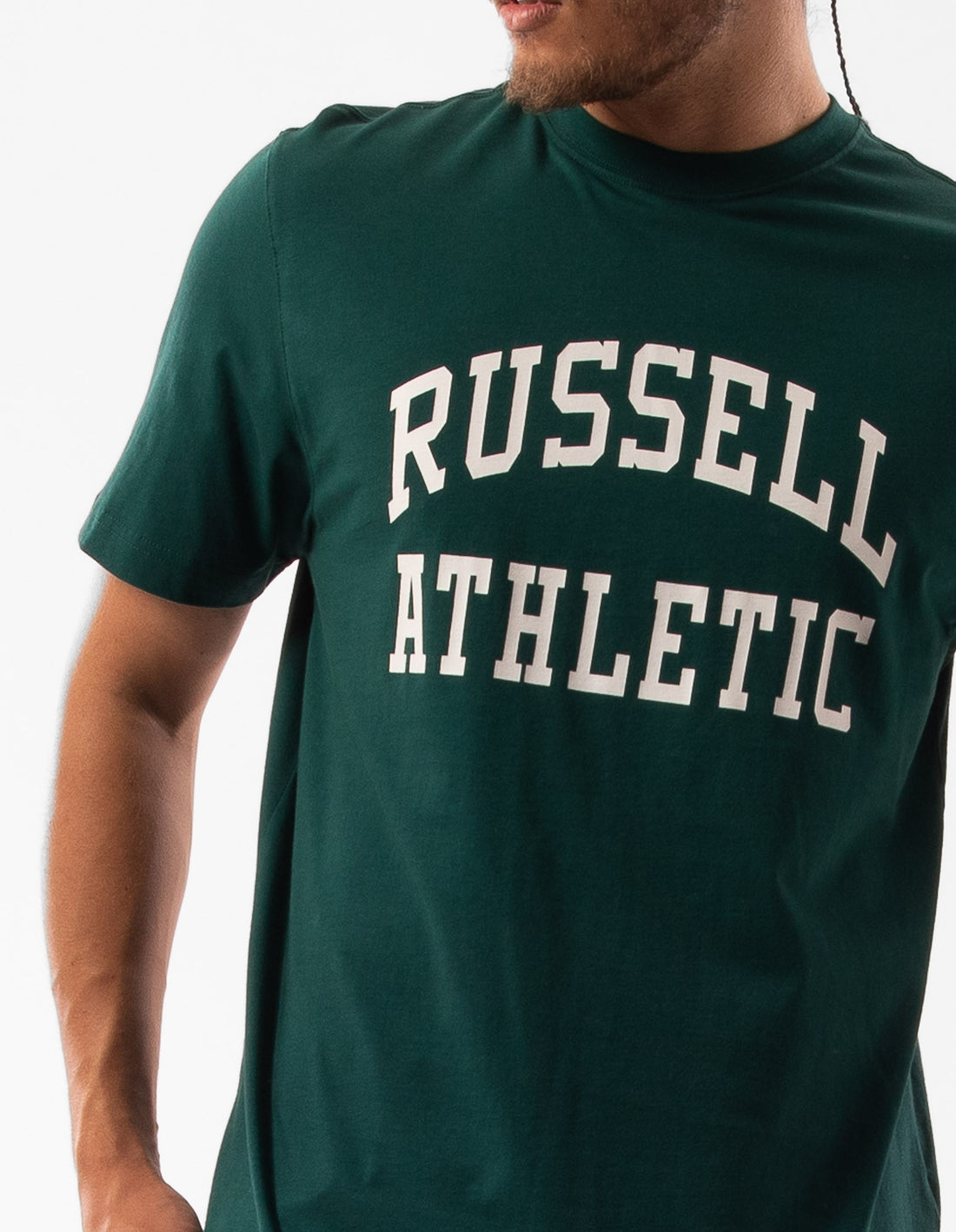 Russell Athletic Originals Arch Logo Men T Shirts Green | UKMFT-2486