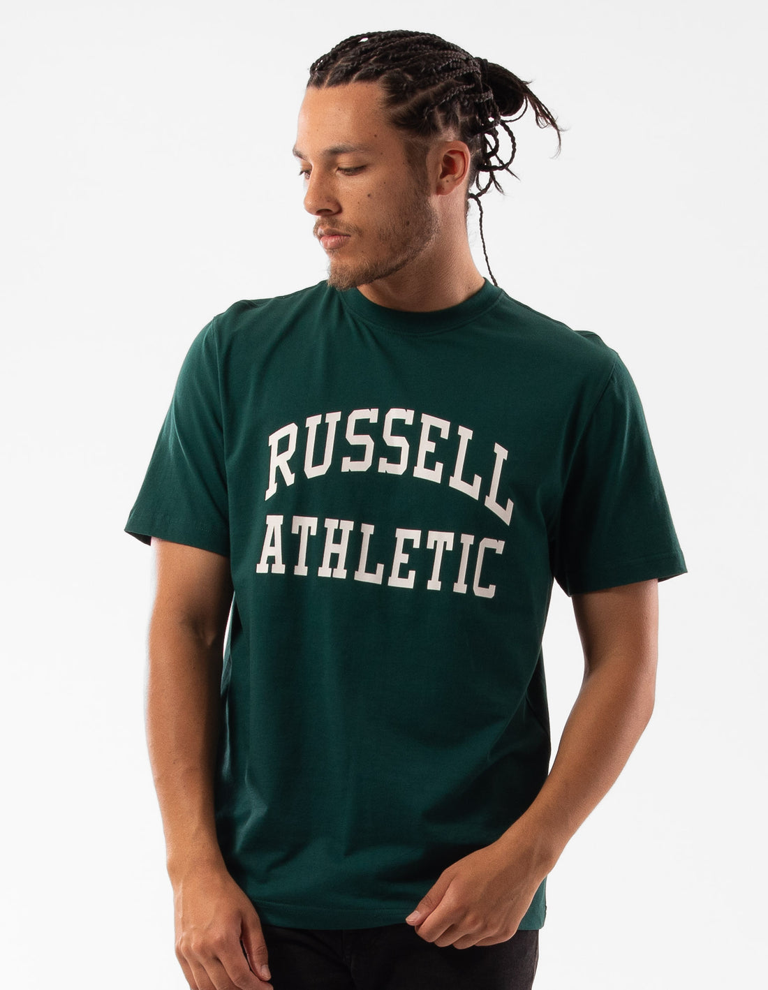 Russell Athletic Originals Arch Logo Men T Shirts Green | UKMFT-2486