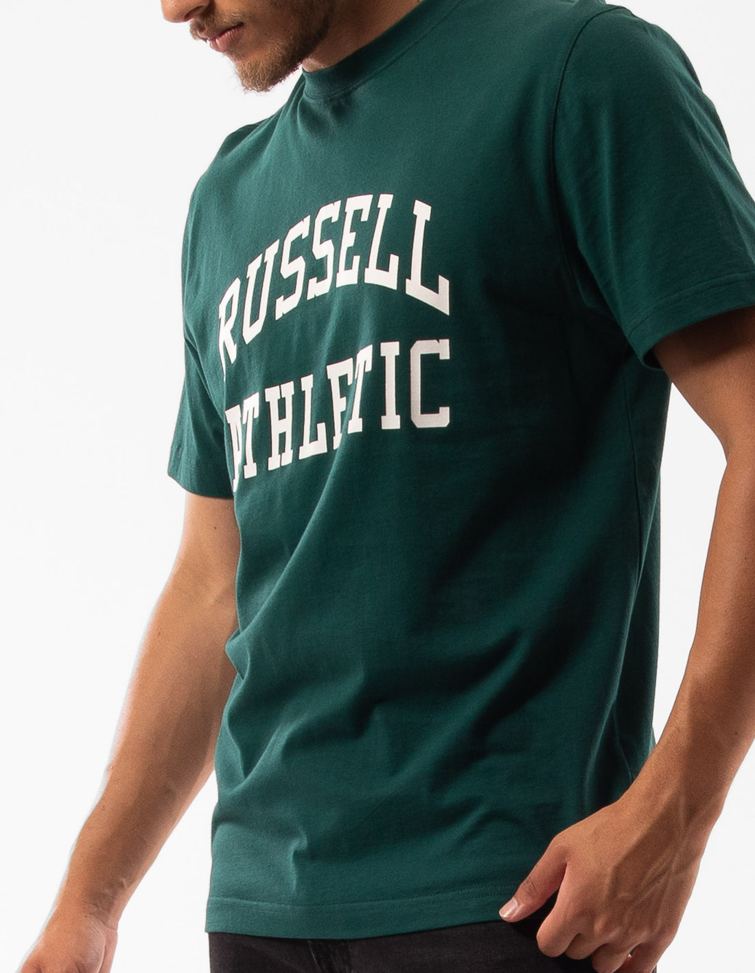 Russell Athletic Originals Arch Logo Men T Shirts Green | UKMFT-2486