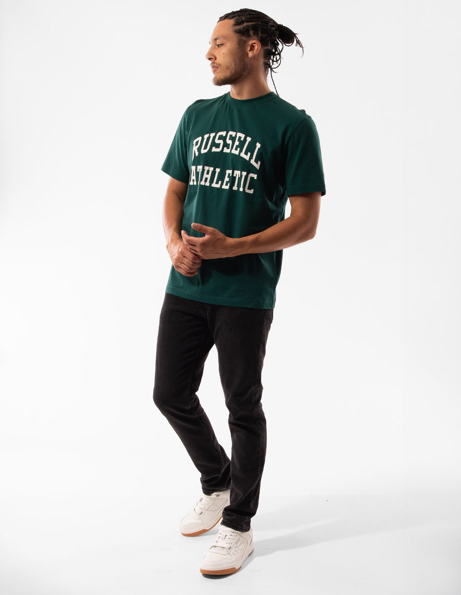 Russell Athletic Originals Arch Logo Men T Shirts Green | UKMFT-2486