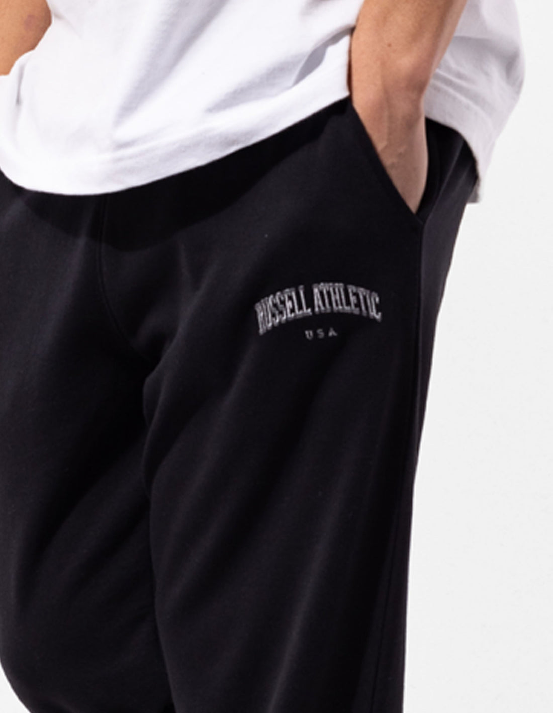 Russell Athletic Originals Big Arch Unbrushed Open Leg Men Track pants Black | DCAYJ-1329