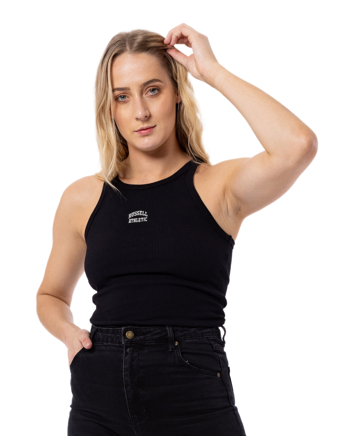 Russell Athletic Originals Embroidered Women Tanks Black | PXLIF-3875