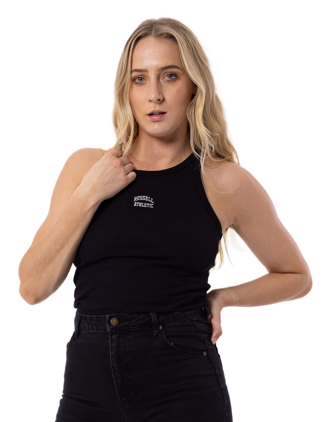 Russell Athletic Originals Embroidered Women Tanks Black | PXLIF-3875