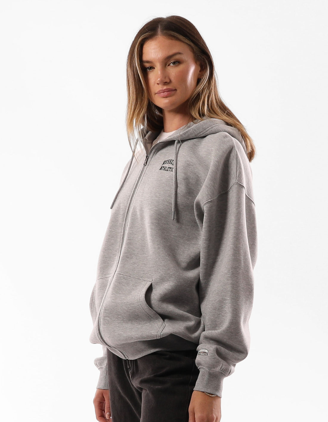 Russell Athletic Originals Embroidered Zip Through Women Hoodie Grey | KWXBL-2376