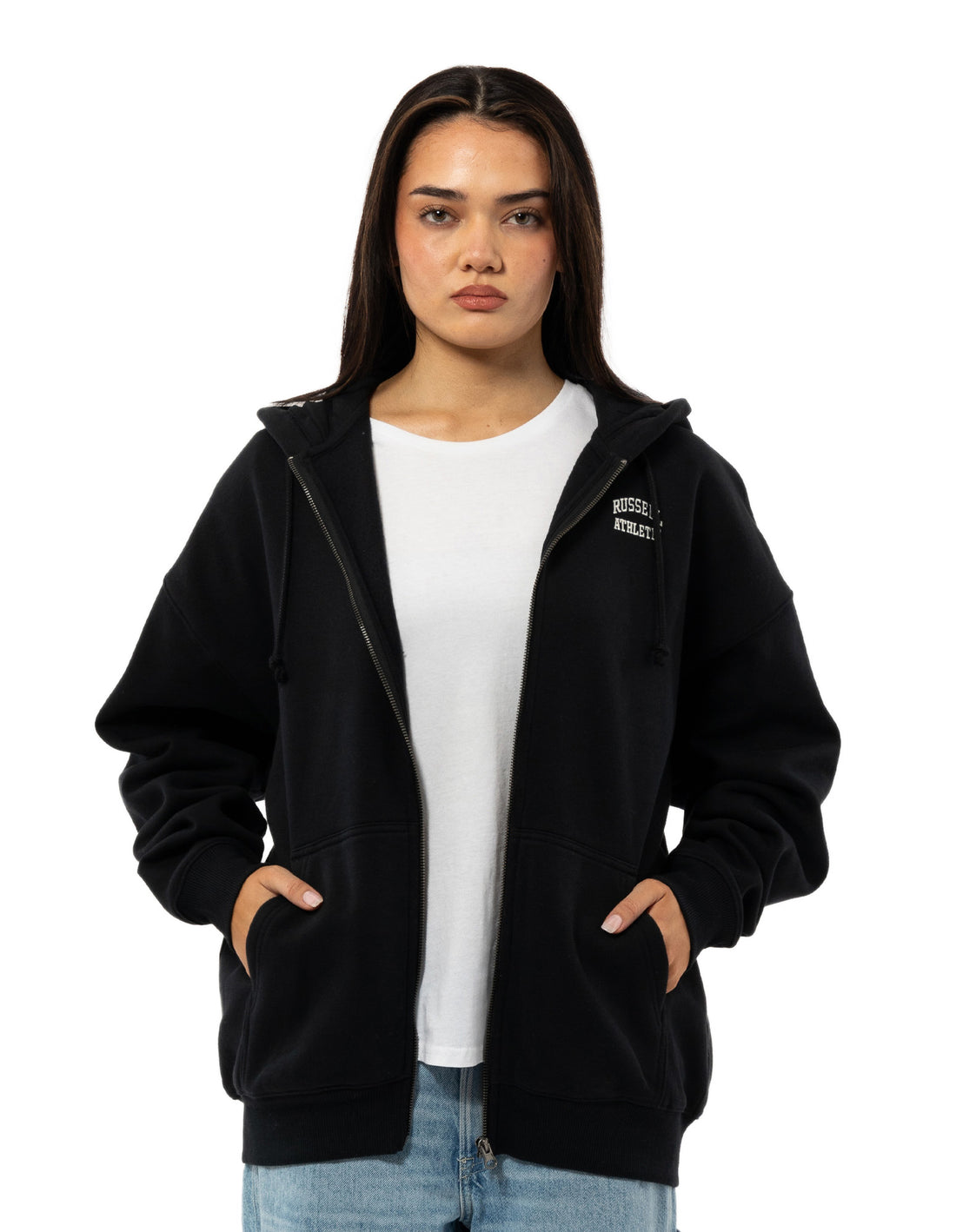 Russell Athletic Originals Embroidered Zip Through Women Hoodie Black | APZDH-6531