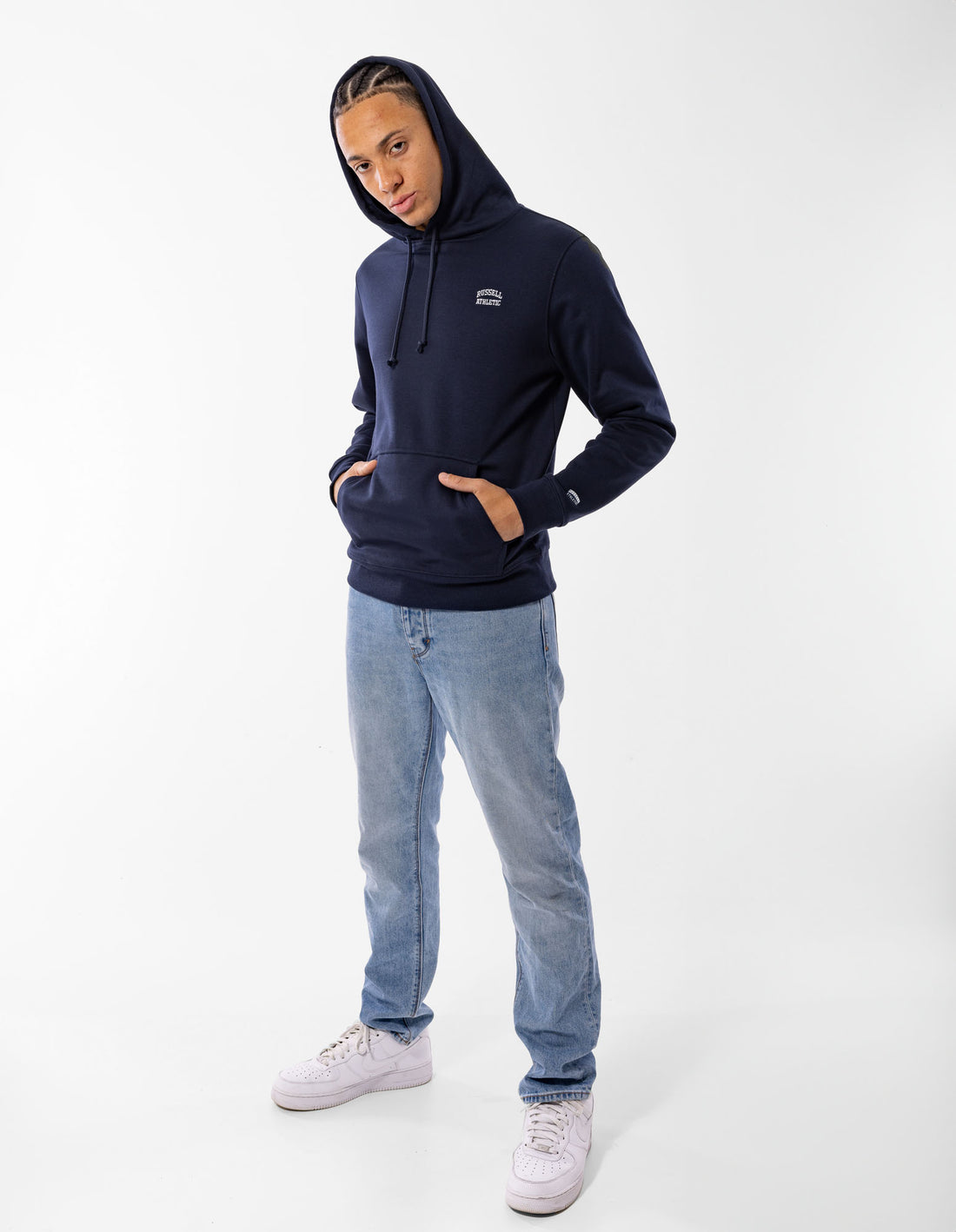 Russell Athletic Originals Small Arch Men Hoodie Navy | PATLN-7014