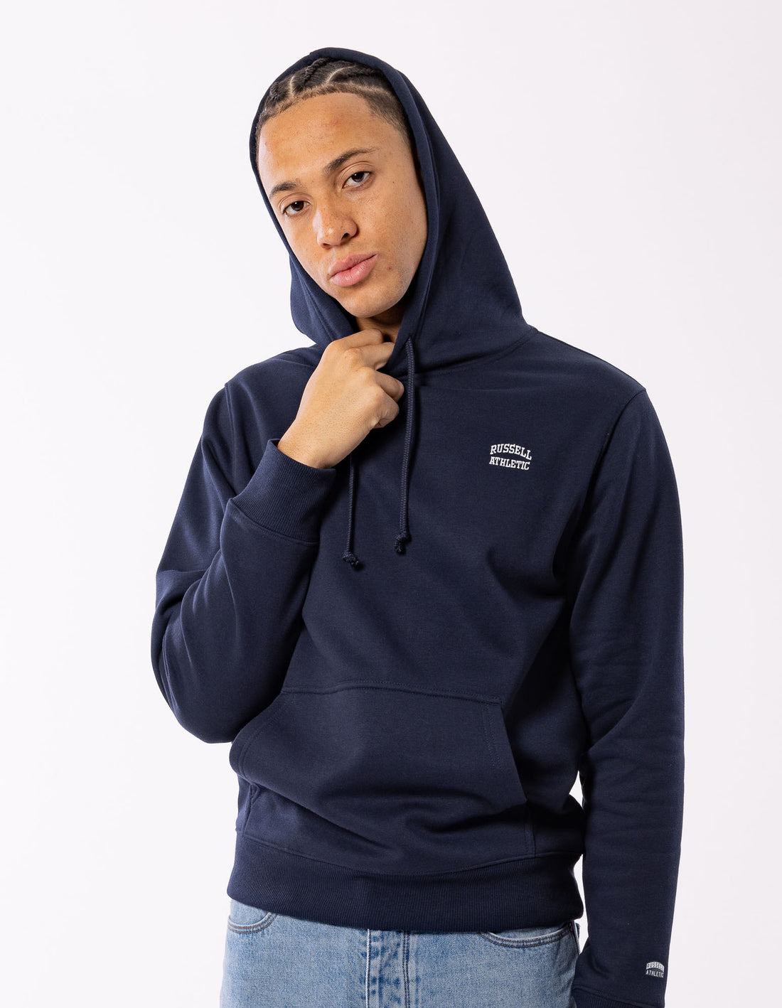 Russell Athletic Originals Small Arch Men Hoodie Navy | PATLN-7014