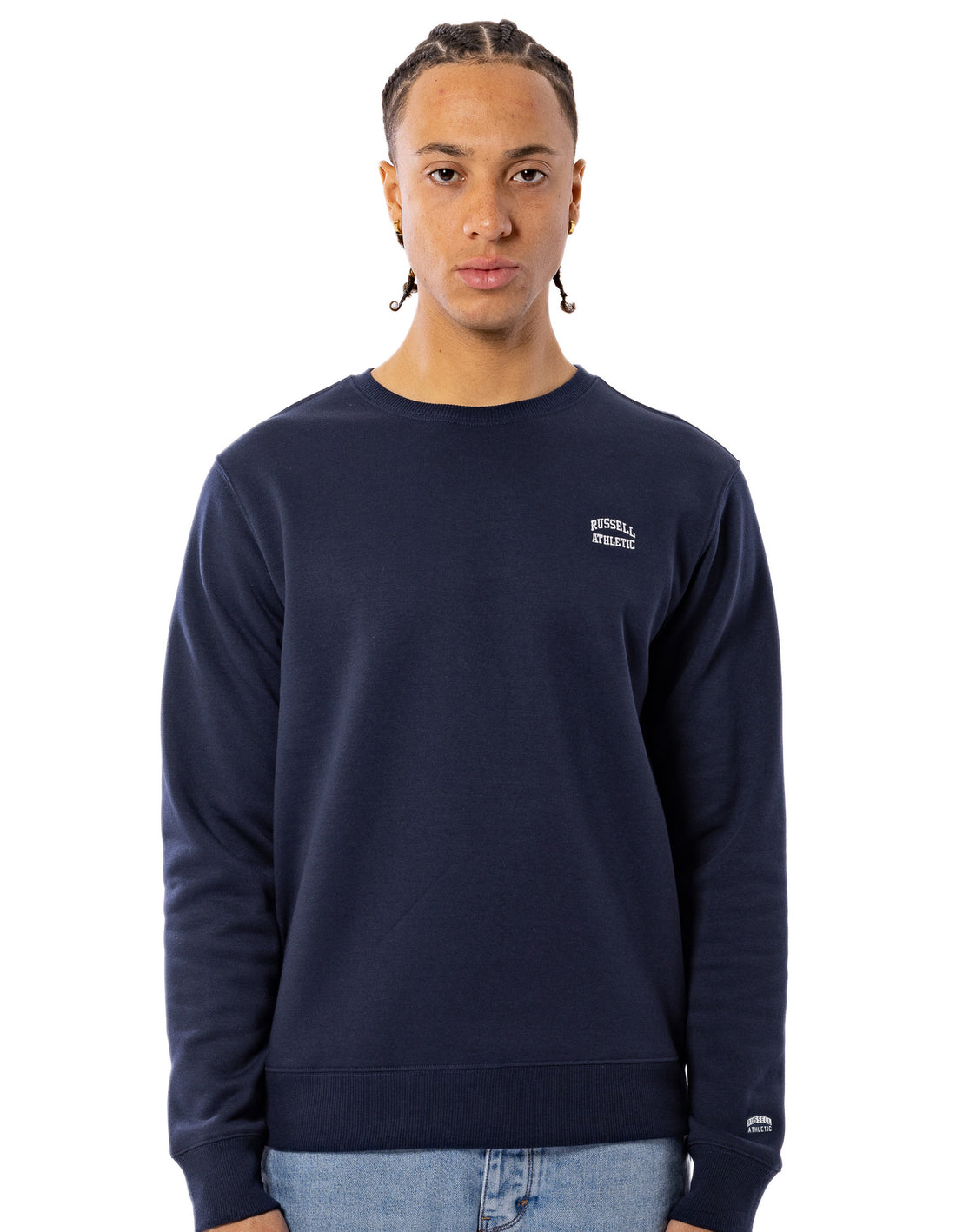 Russell Athletic Originals Small Arch Men Crew Neck Sweaters Navy | YJBLM-4095