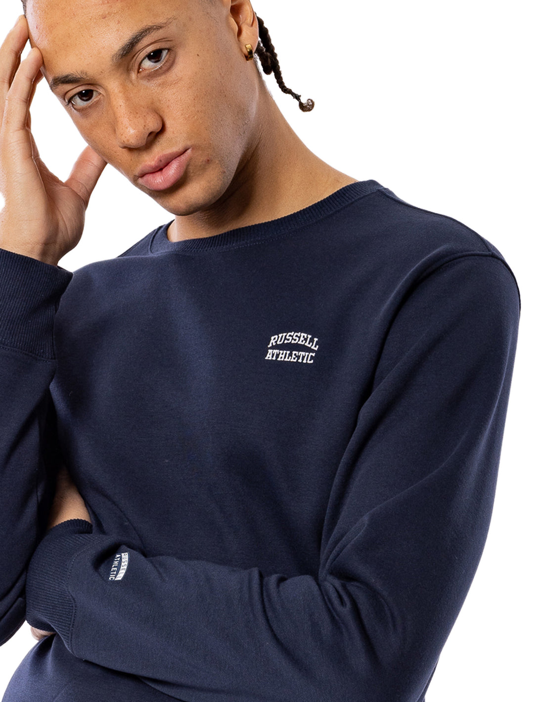 Russell Athletic Originals Small Arch Men Crew Neck Sweaters Navy | YJBLM-4095