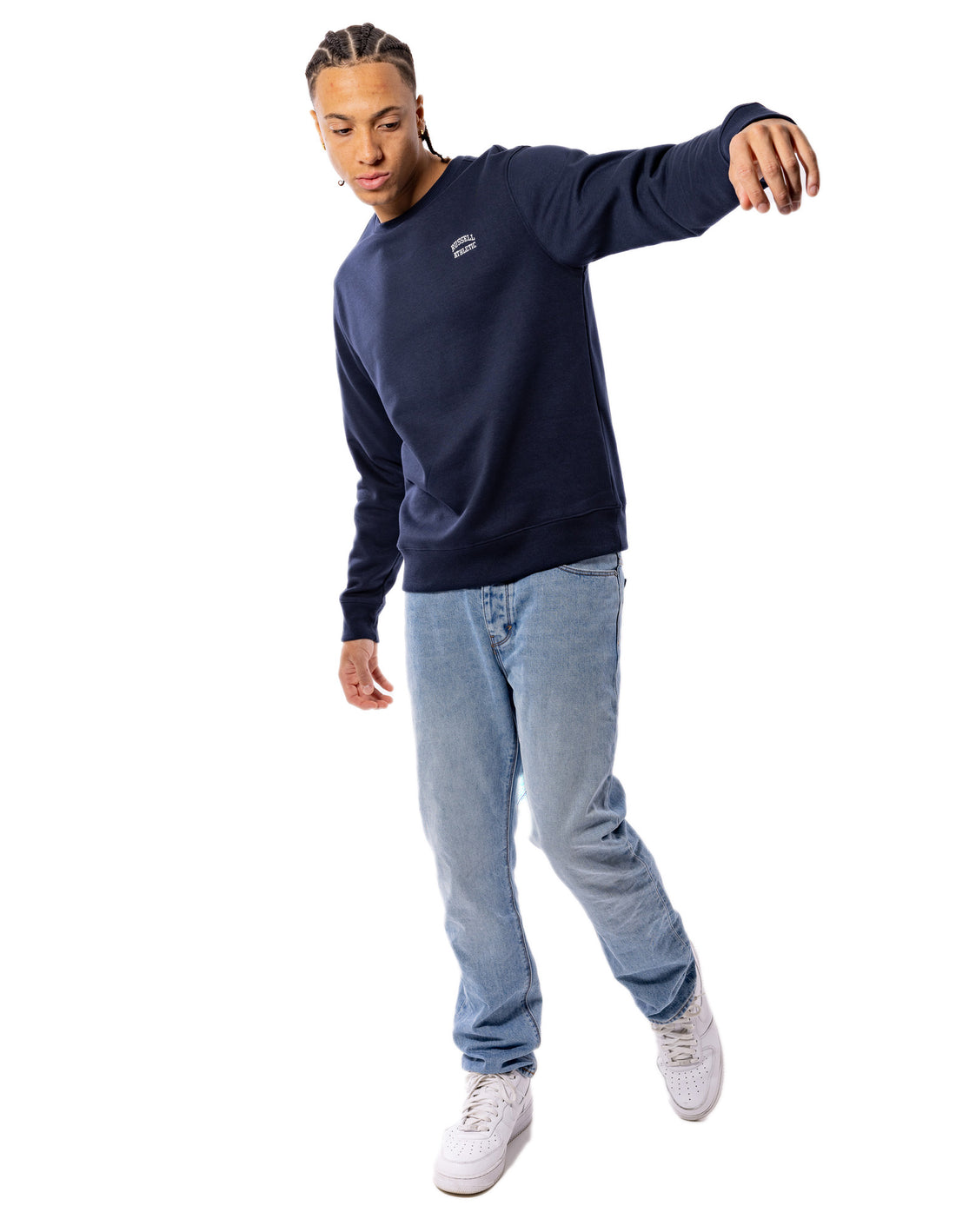 Russell Athletic Originals Small Arch Men Crew Neck Sweaters Navy | YJBLM-4095