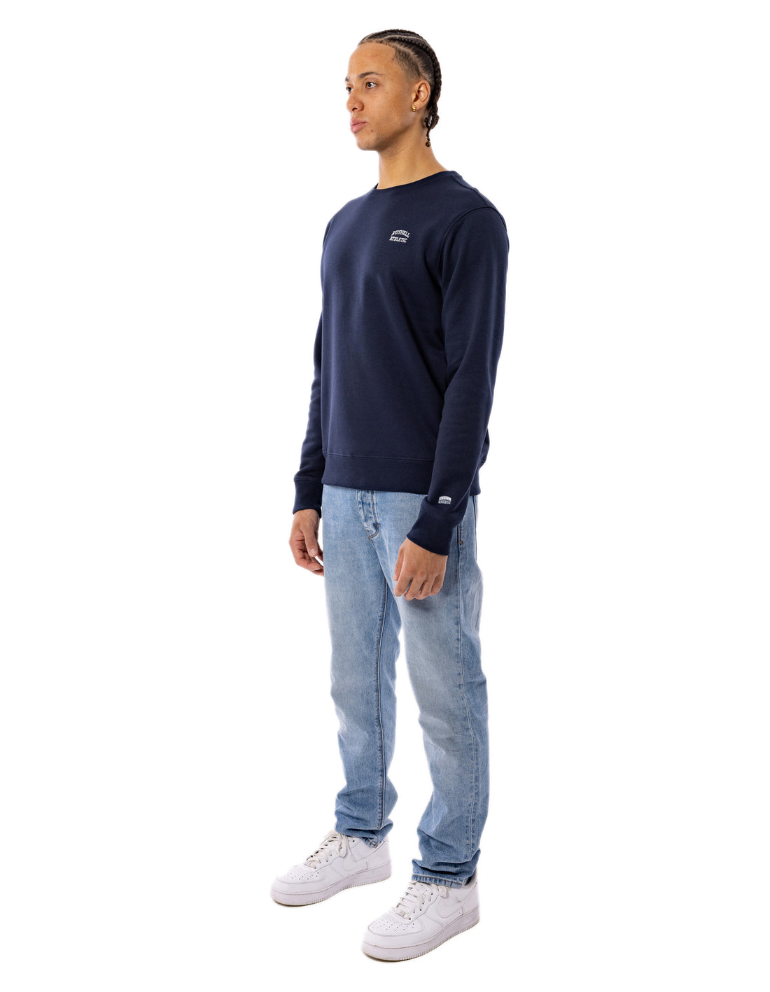 Russell Athletic Originals Small Arch Men Crew Neck Sweaters Navy | YJBLM-4095