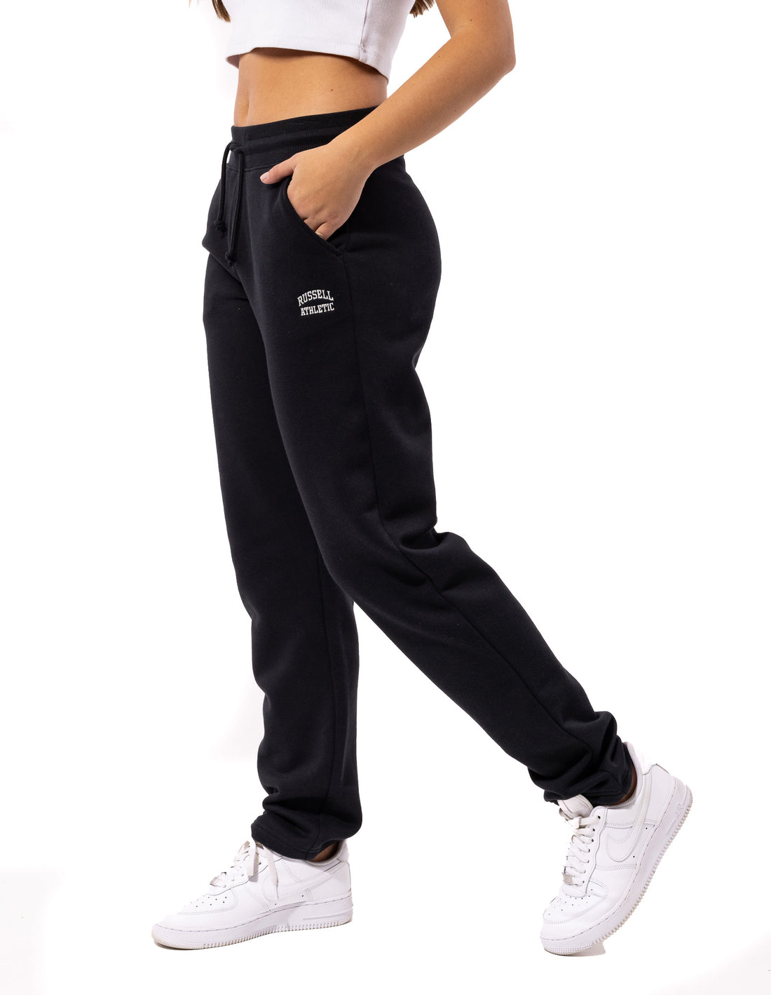 Russell Athletic Originals Small Arch Open Leg Women Track pants Black | JRVHA-3294