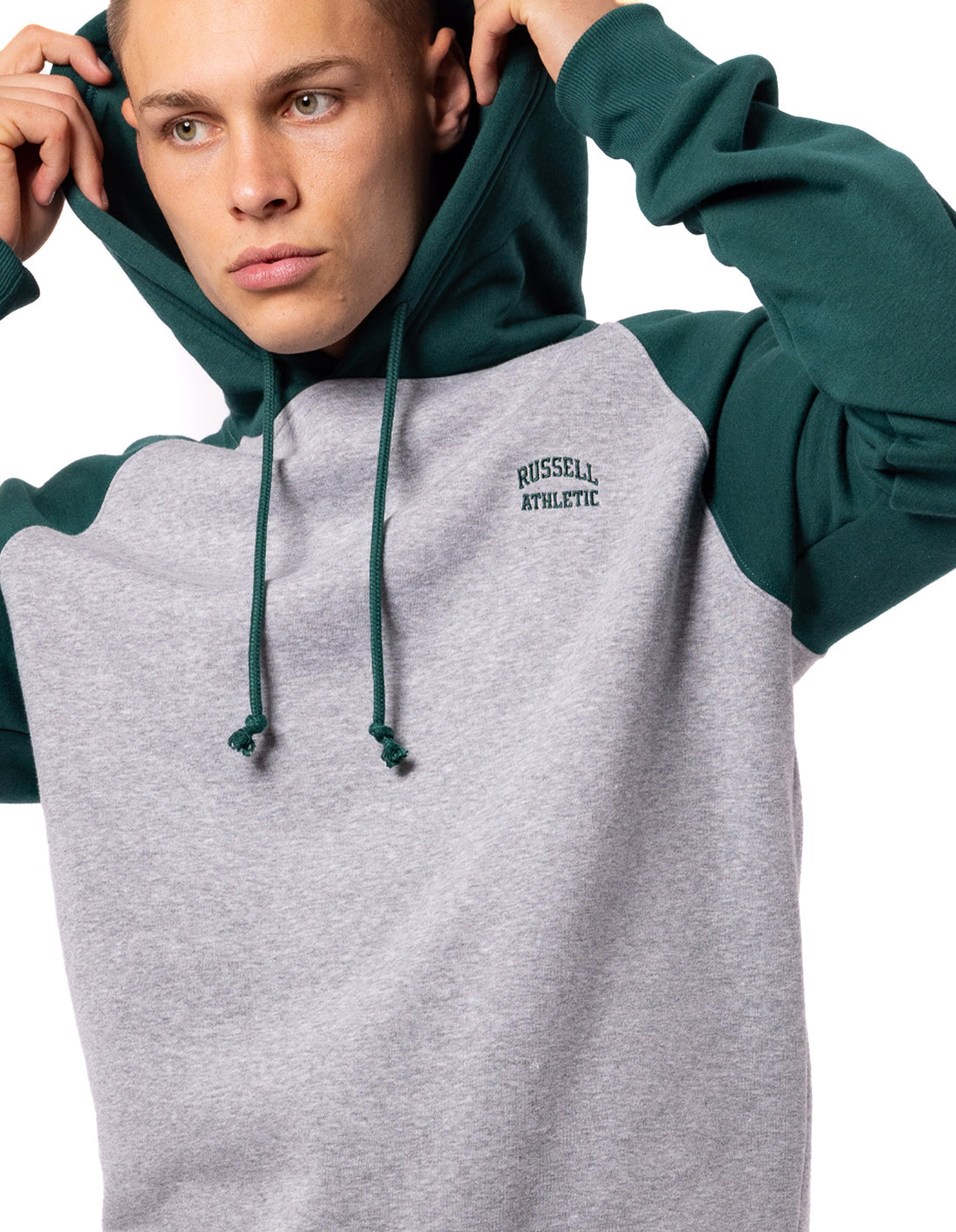 Russell Athletic Originals Small Arch Raglan Men Hoodie Green | URNWY-1428