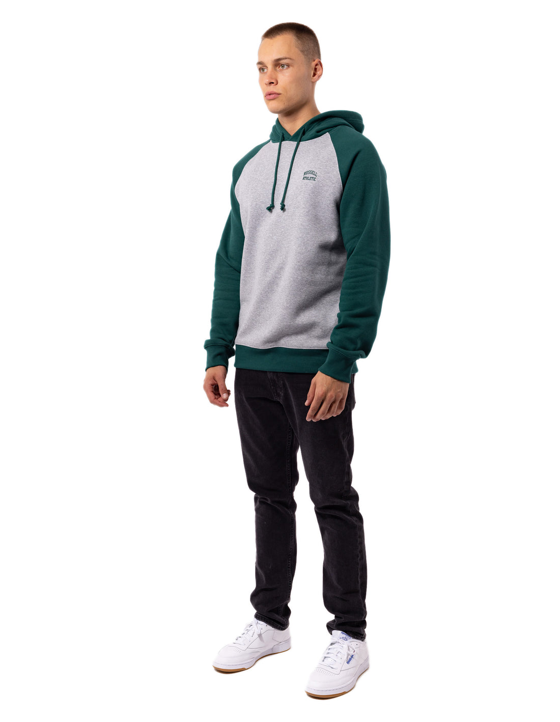 Russell Athletic Originals Small Arch Raglan Men Hoodie Green | URNWY-1428