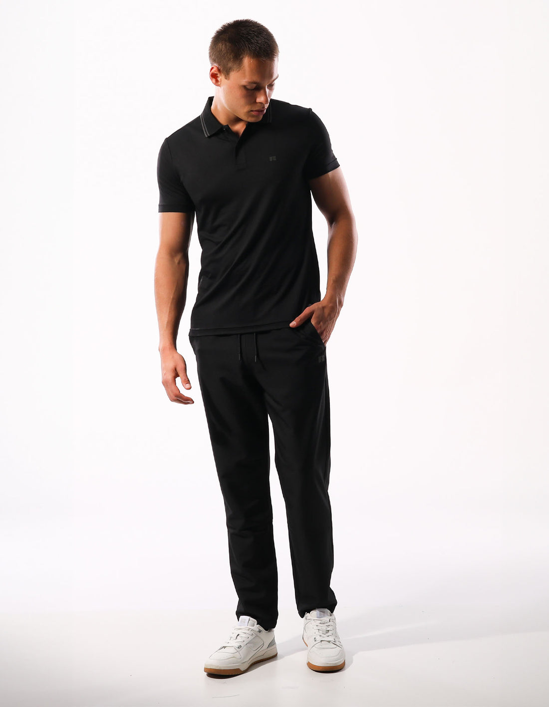 Russell Athletic R Logo Active Stretch Men Track pants Black | VFCAJ-3718