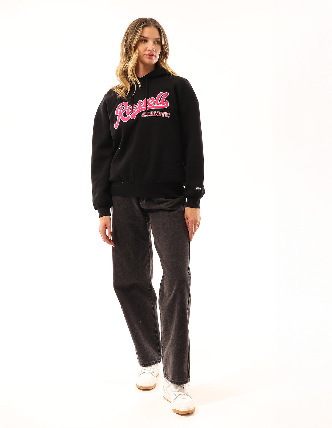 Russell Athletic Scripted Oversized Women Hoodie Black | EUBHW-8762