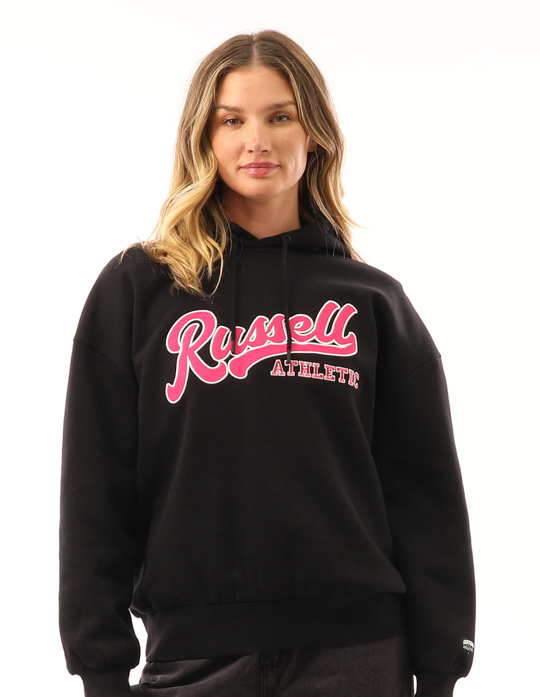 Russell Athletic Scripted Oversized Women Hoodie Black | EUBHW-8762