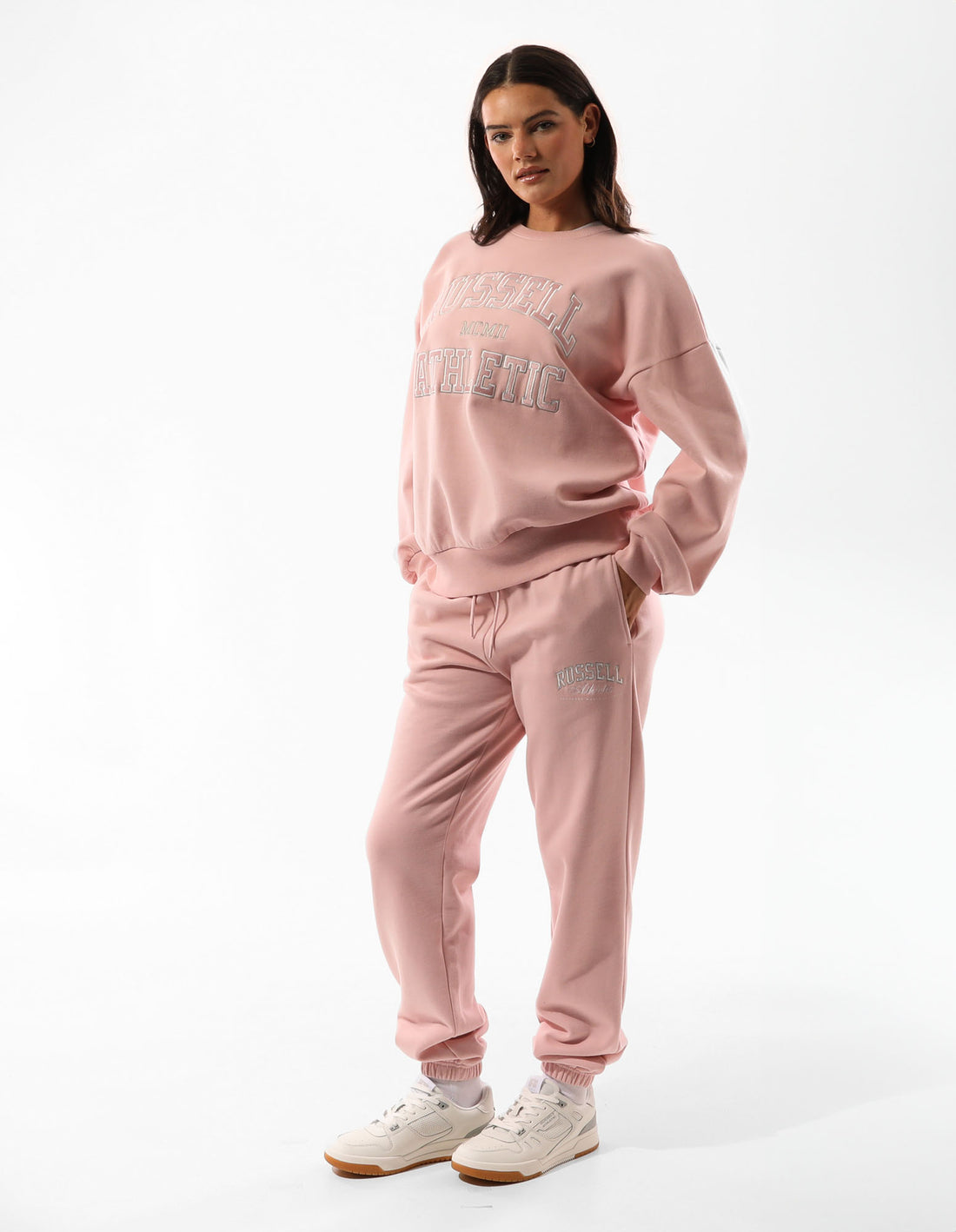 Russell Athletic Seattle Arch Oversized Women Crew Neck Sweaters Rose Pink | QICZX-1096