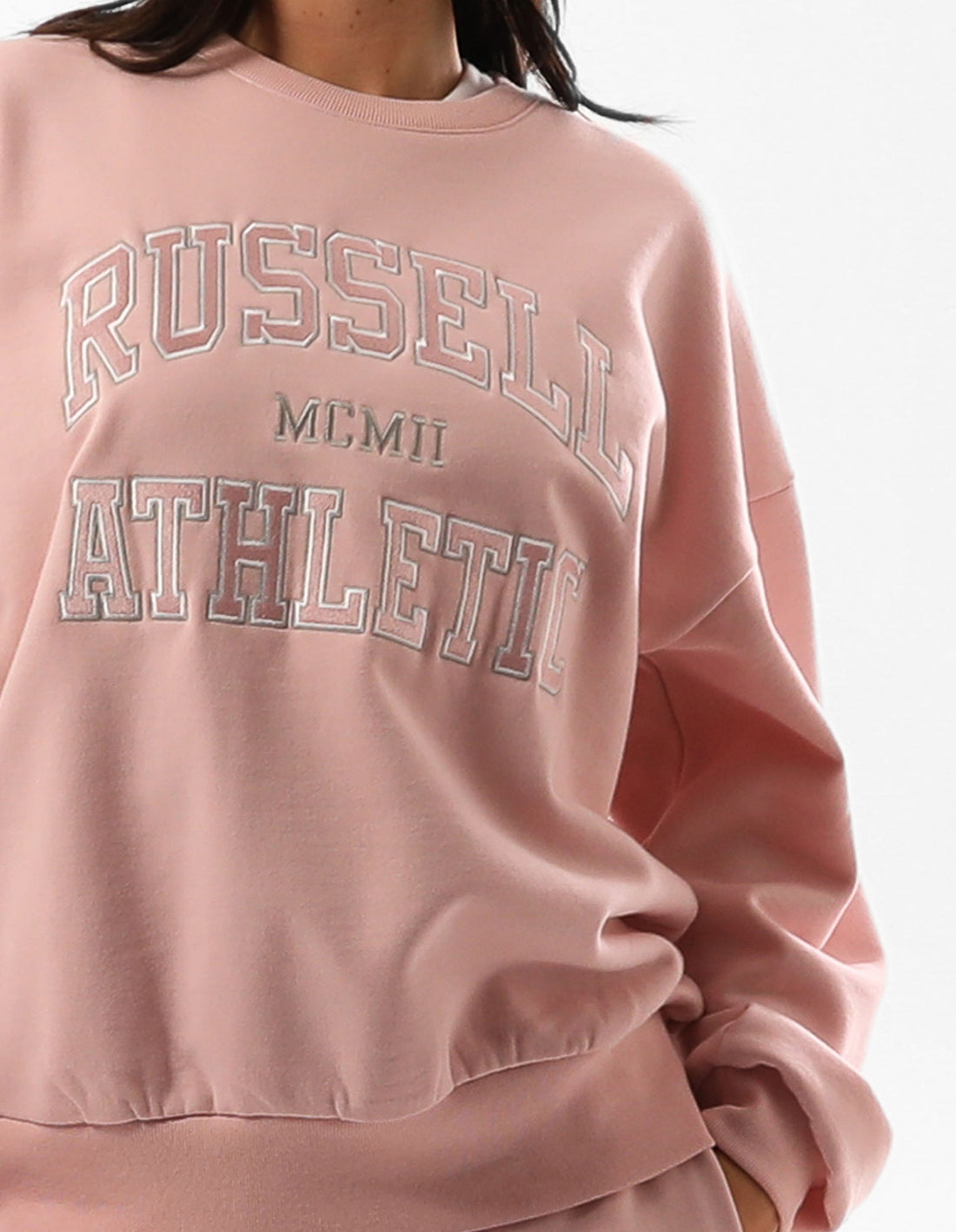 Russell Athletic Seattle Arch Oversized Women Crew Neck Sweaters Rose Pink | QICZX-1096