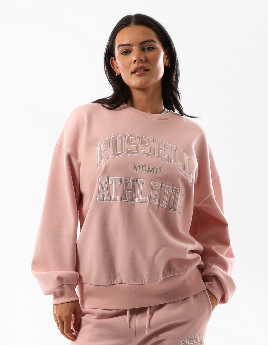 Russell Athletic Seattle Arch Oversized Women Crew Neck Sweaters Rose Pink | QICZX-1096