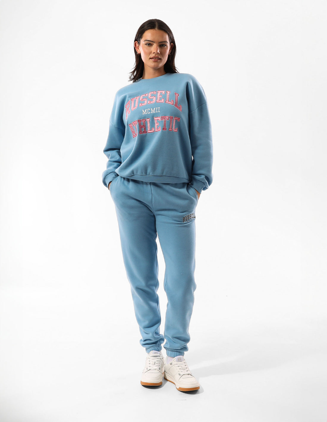 Russell Athletic Seattle Arch Oversized Women Crew Neck Sweaters Blue | FUCBL-2459