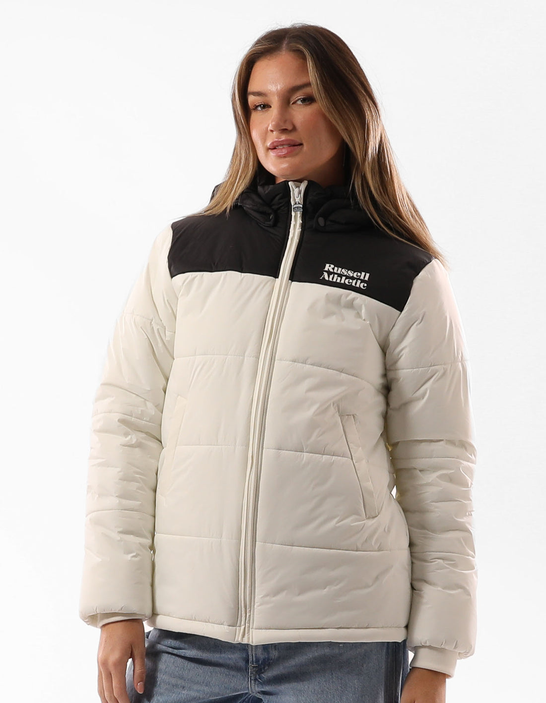 Russell Athletic Sierra Women Jackets Beige / Black | NHZVU-8960