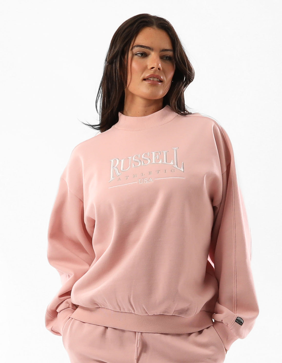 Russell Athletic Tribeca Mock Neck Women Crew Neck Sweaters Rose Pink | MJSEU-0296