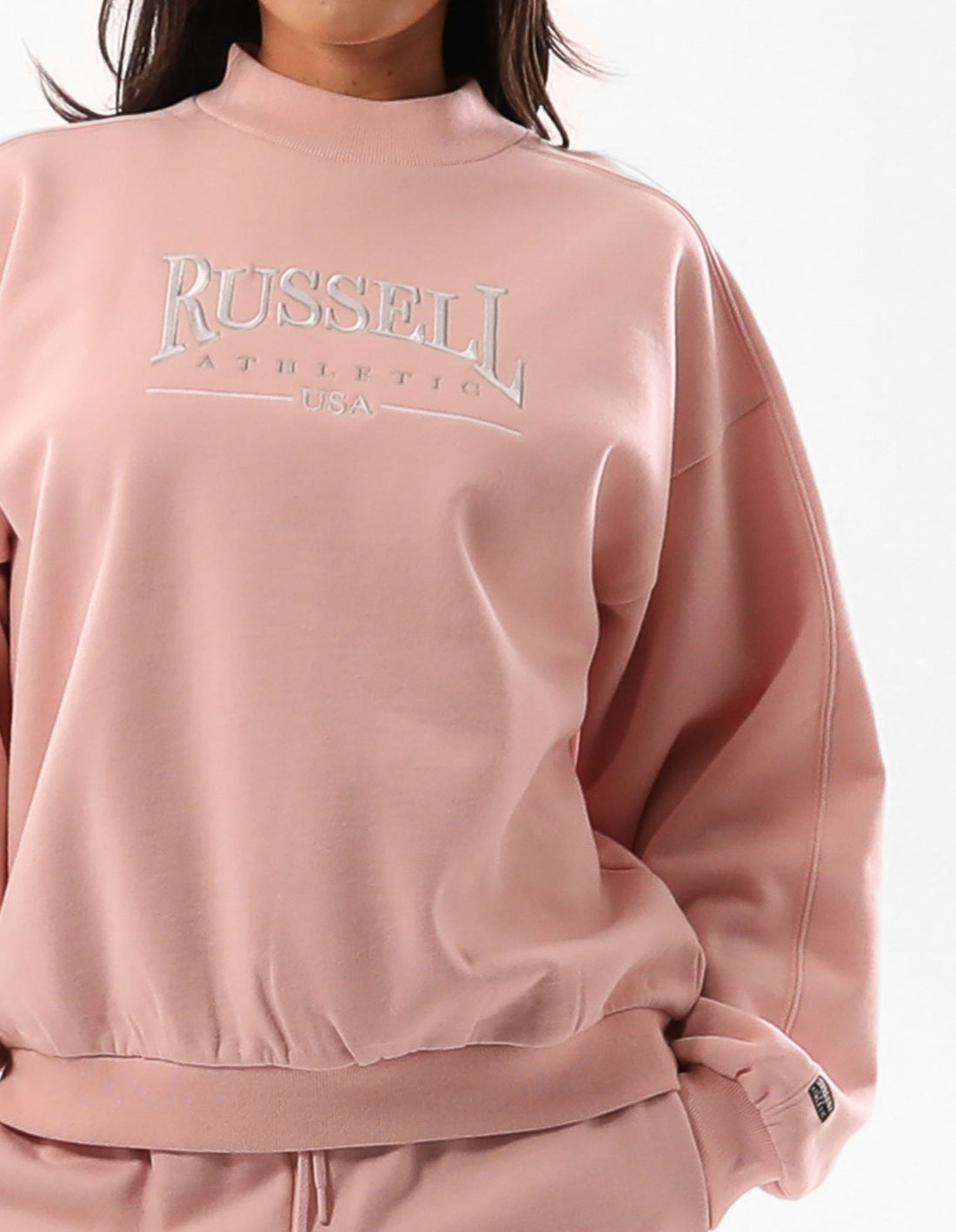 Russell Athletic Tribeca Mock Neck Women Crew Neck Sweaters Rose Pink | MJSEU-0296