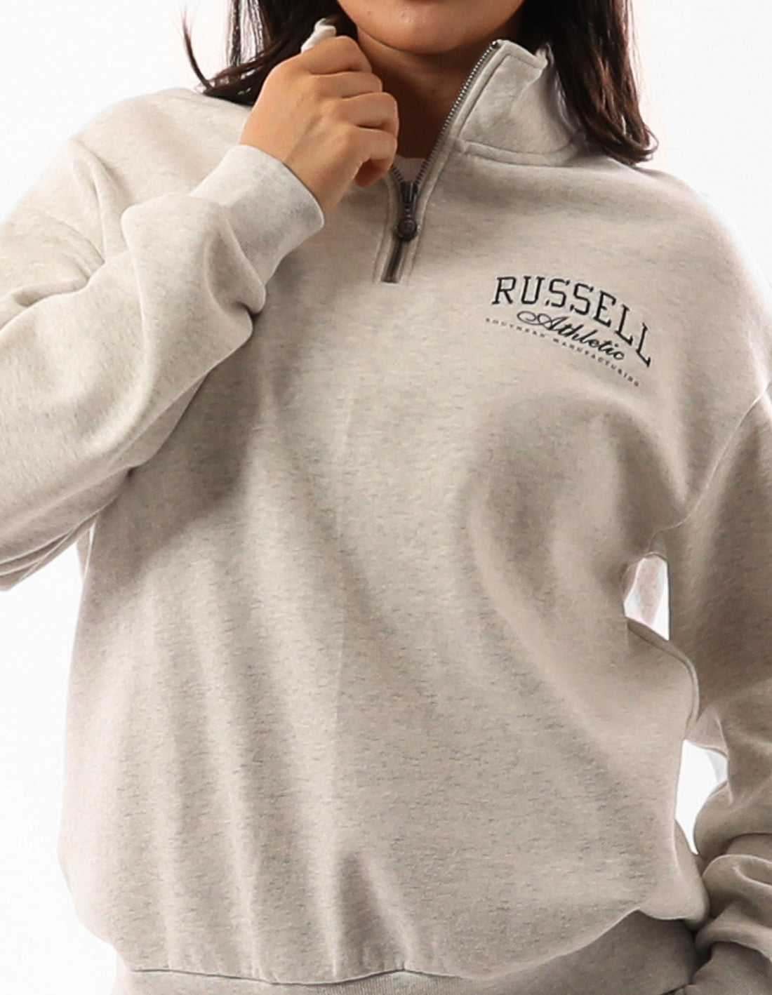 Russell Athletic Tribecca Oversized 1/4 Zip Women Crew Neck Sweaters Beige | AZGTN-6942