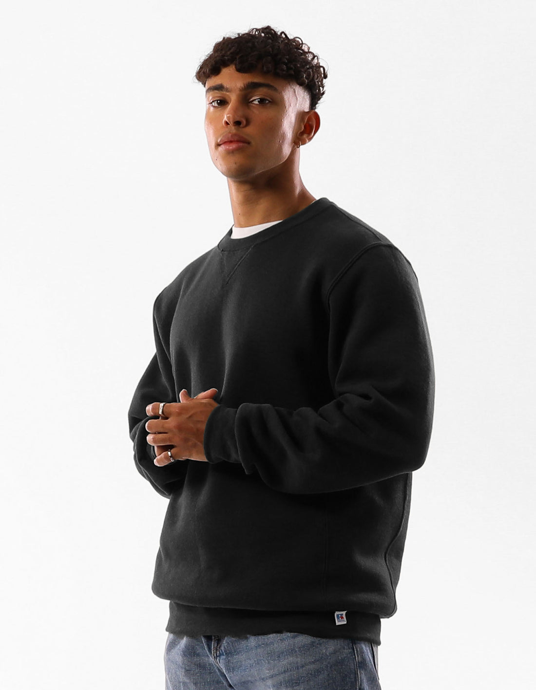 Russell Athletic Unisex Dri Men Crew Neck Sweaters Black | PYRME-9467